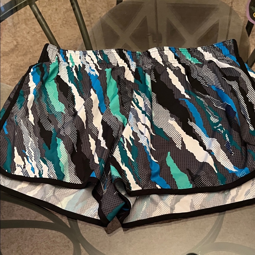 Victoria's Secret, The Player.  Black and Teal Patterned Athletic Shorts